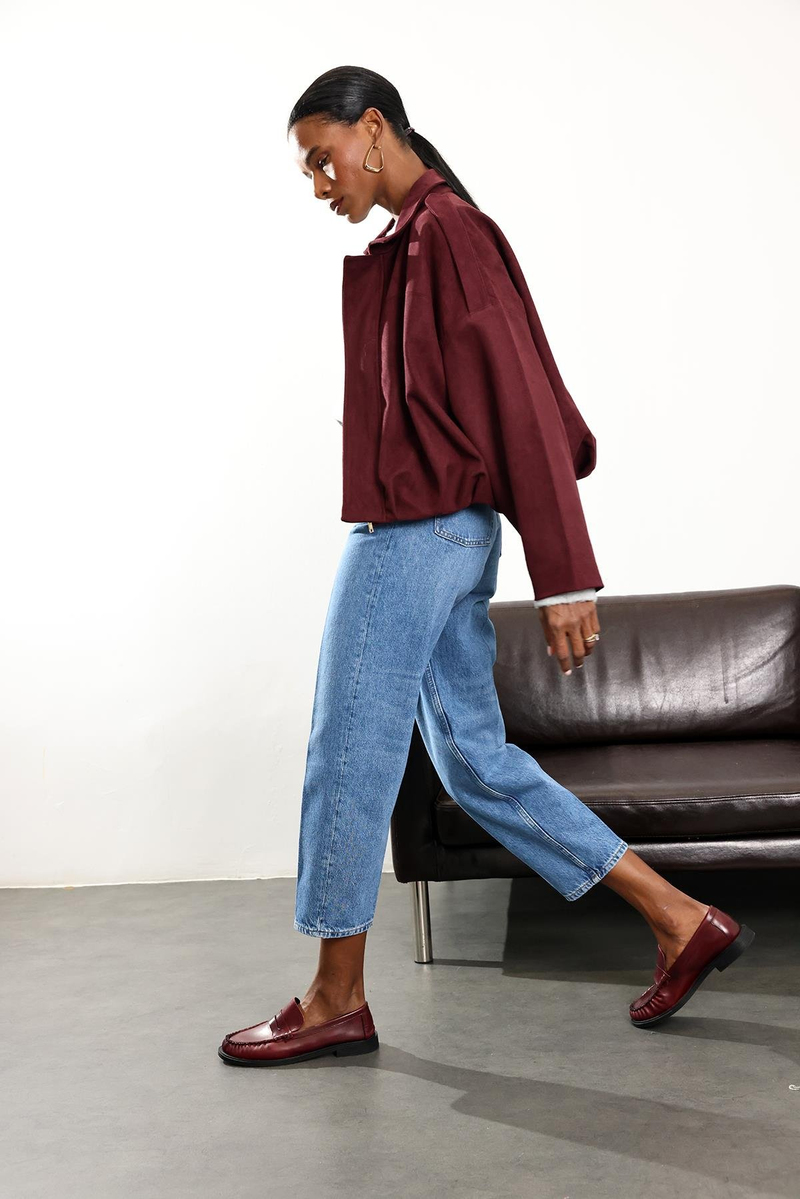 Bordo Apolet Detaylı Bomber Ceket 17116