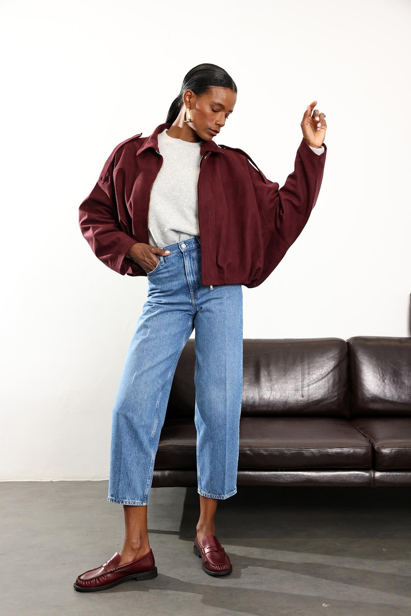 Bordo Apolet Detaylı Bomber Ceket 17116