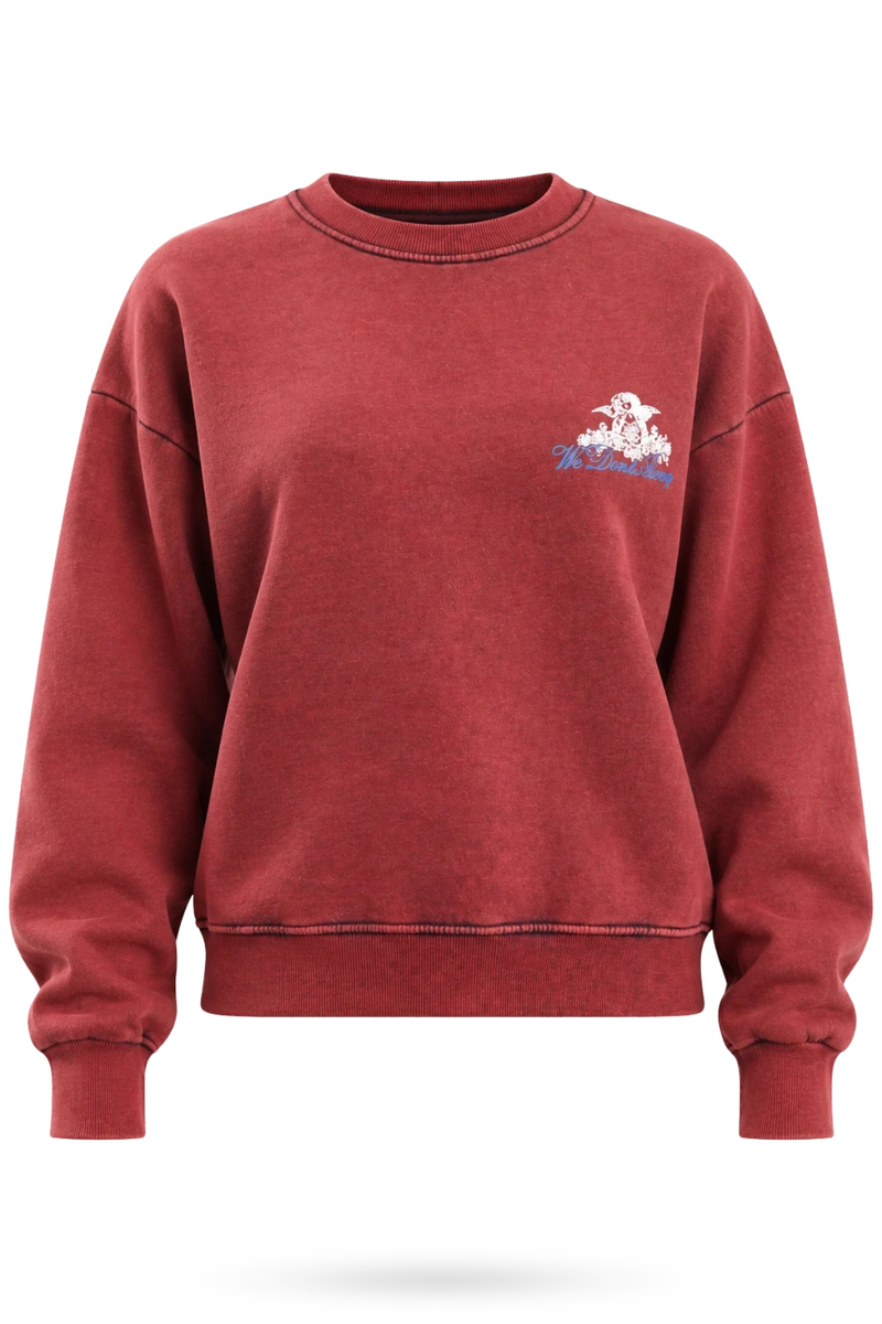 Bordo Arkası Baskılı Bisiklet Yaka Sweatshirt 954