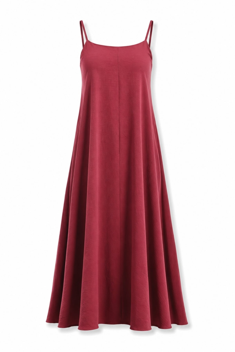 Bordo Askılı Dökümlü Elbise 2975