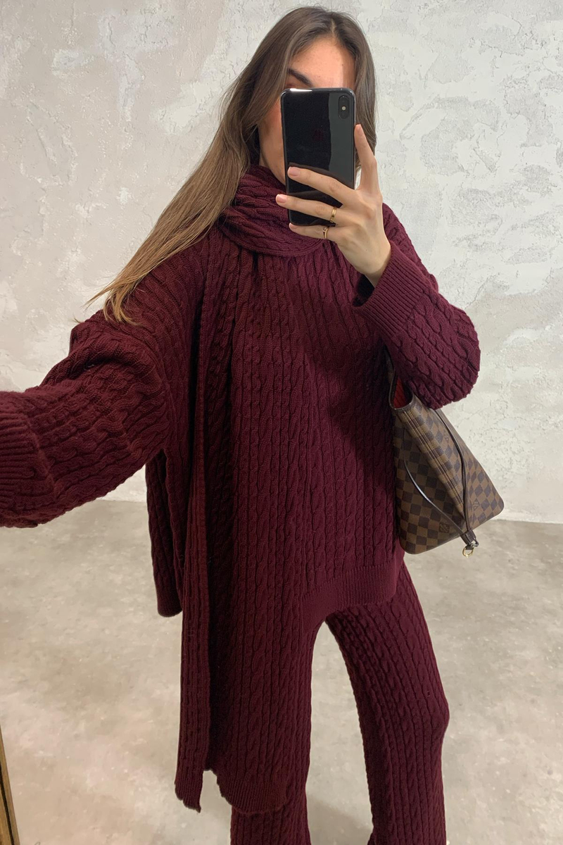 Bordo Atkılı Triko Takım 241060