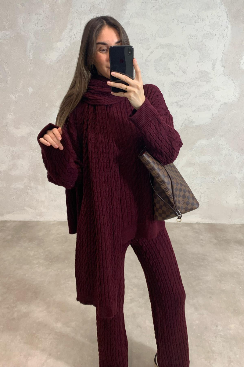 Bordo Atkılı Triko Takım 241060