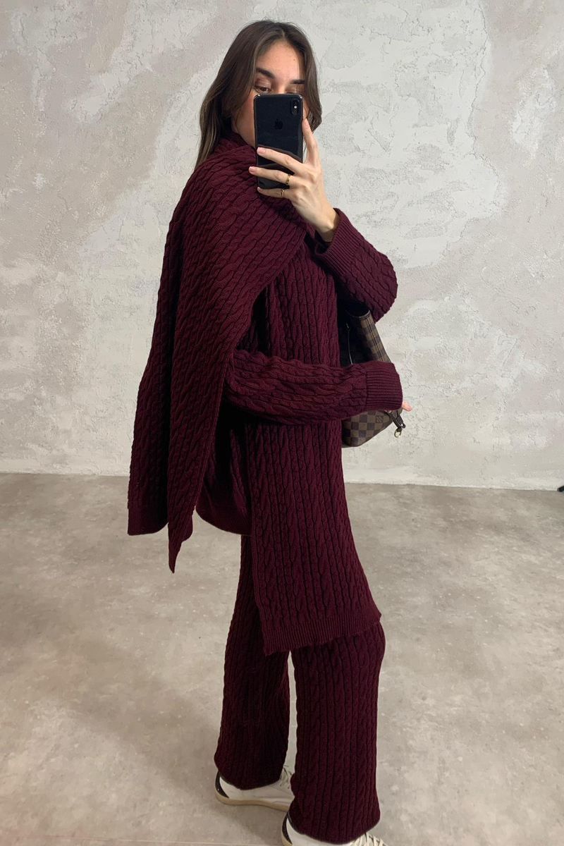 Bordo Atkılı Triko Takım 241060