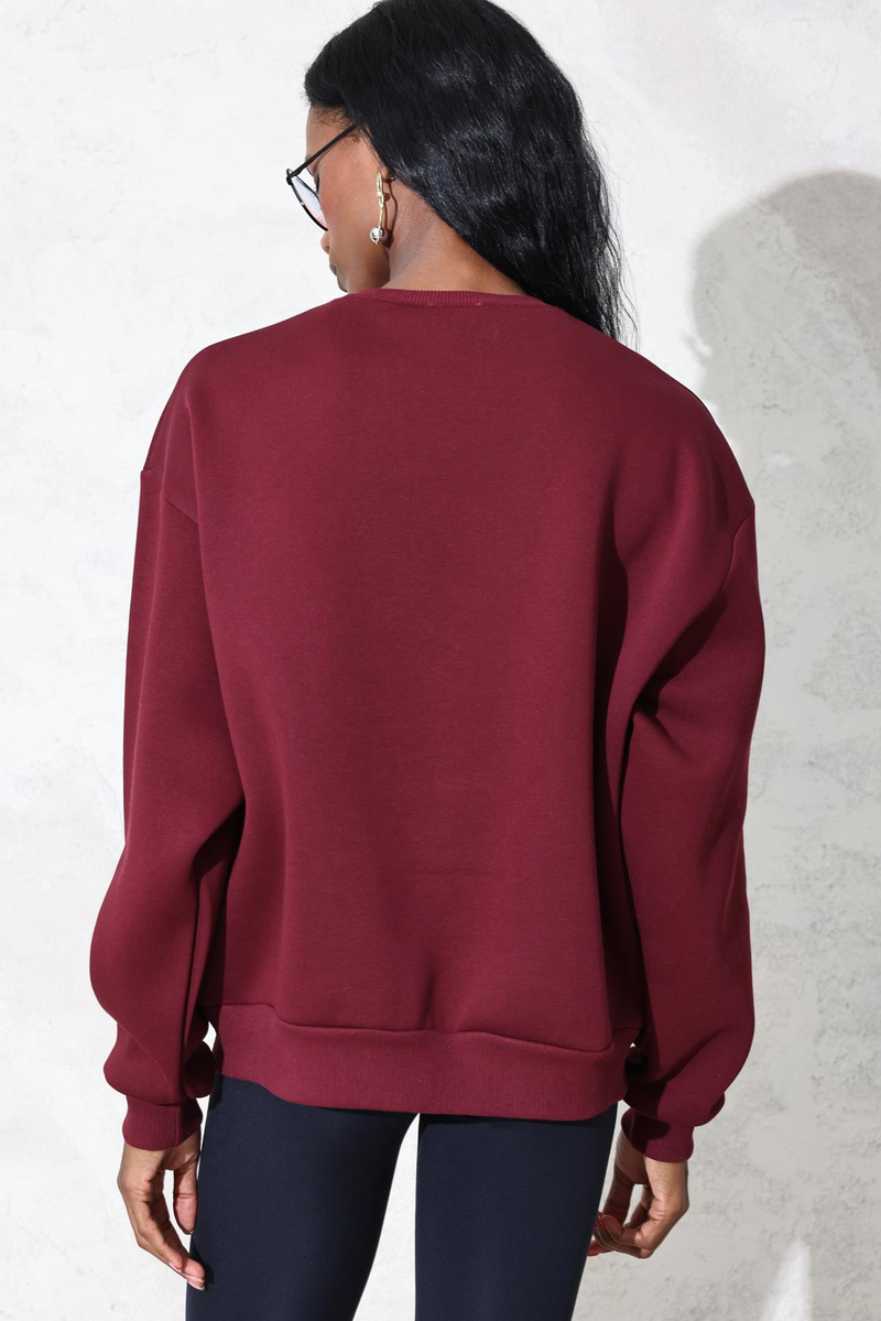 Bordo Ayıcık Baskılı Sweatshirt 110031