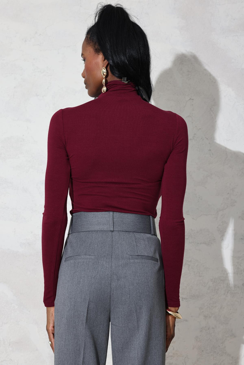 Bordo Balıkçı Yaka Basic Tişört 