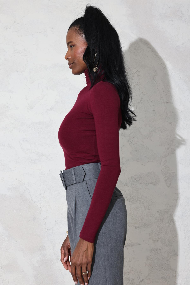 Bordo Balıkçı Yaka Basic Tişört 