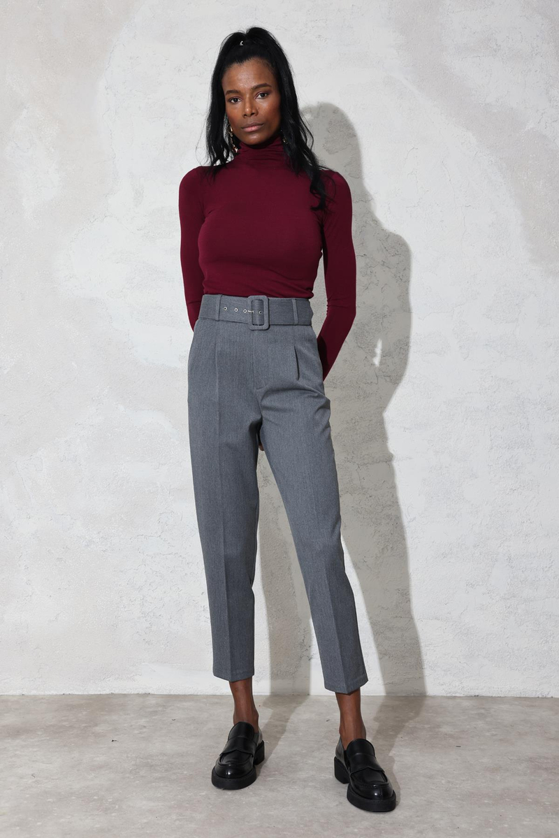 Bordo Balıkçı Yaka Basic Tişört 