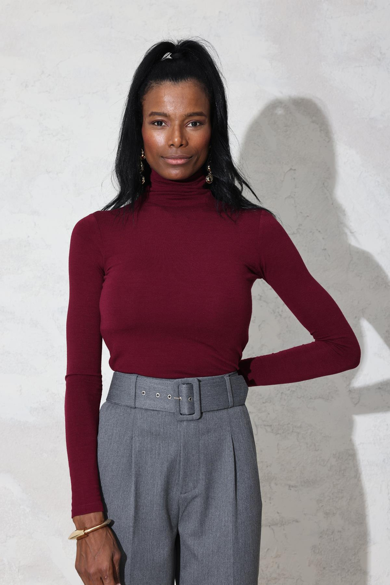 Bordo Balıkçı Yaka Basic Tişört 