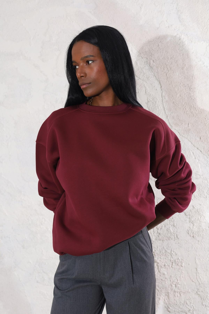 Bordo Bisiklet Yaka Basic Sweatshirt 3408