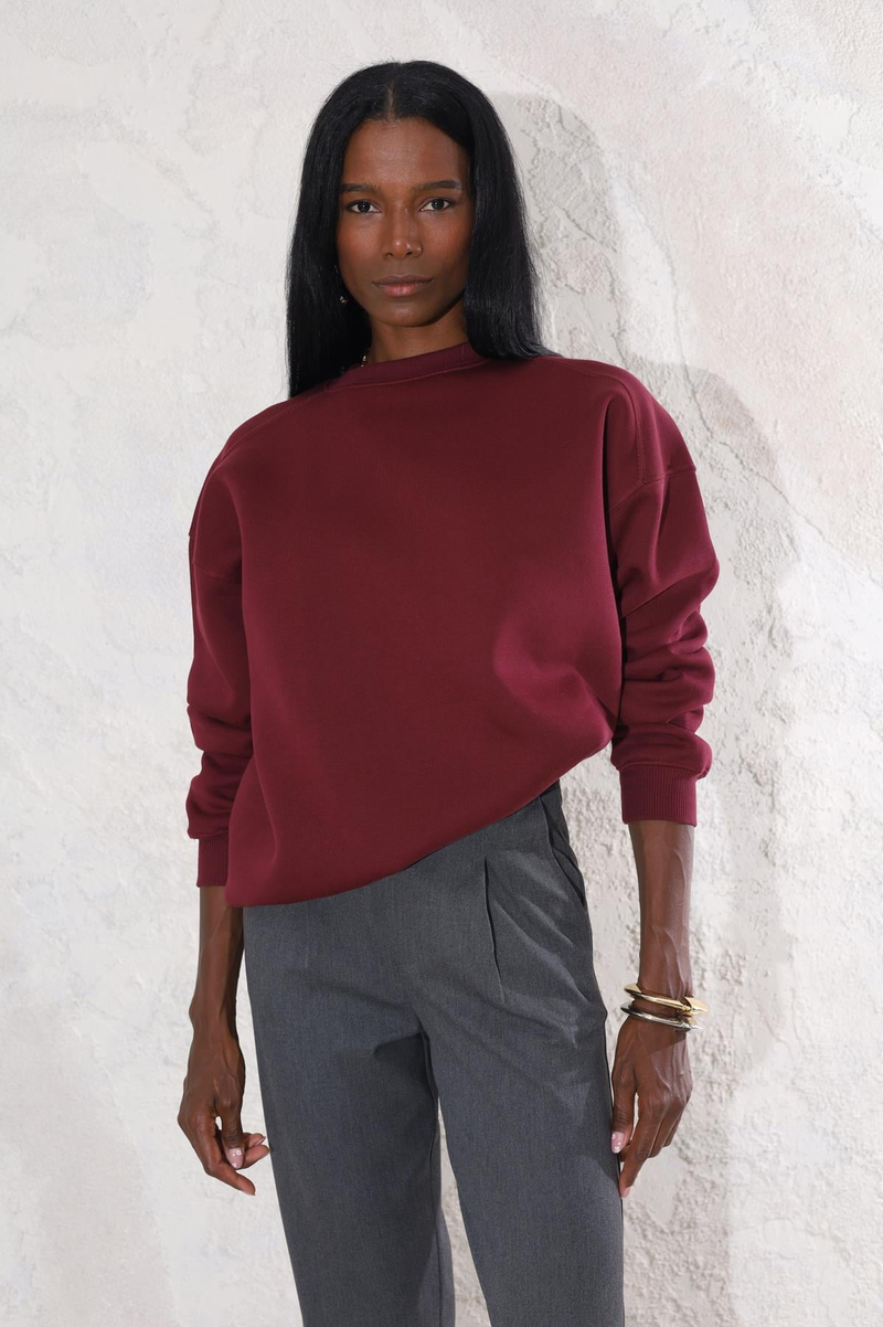 Bordo Bisiklet Yaka Basic Sweatshirt 3408