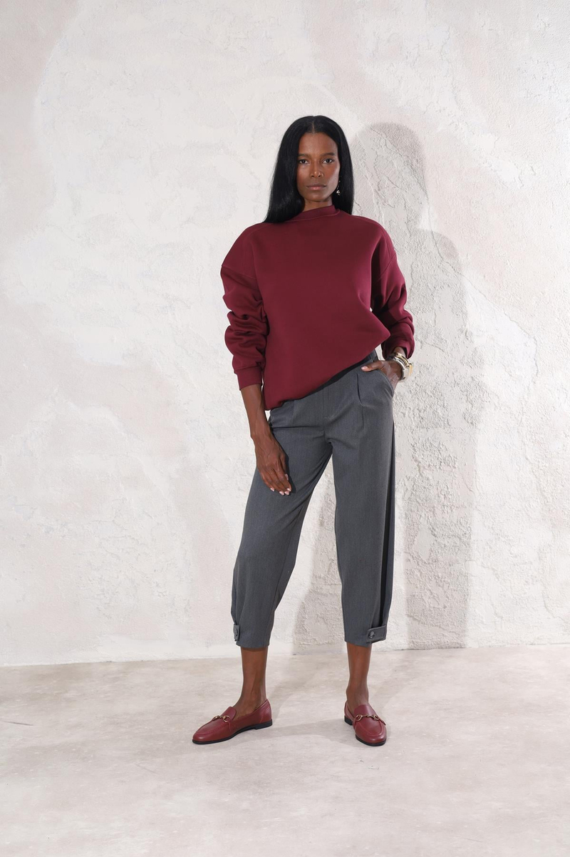 Bordo Bisiklet Yaka Basic Sweatshirt 3408