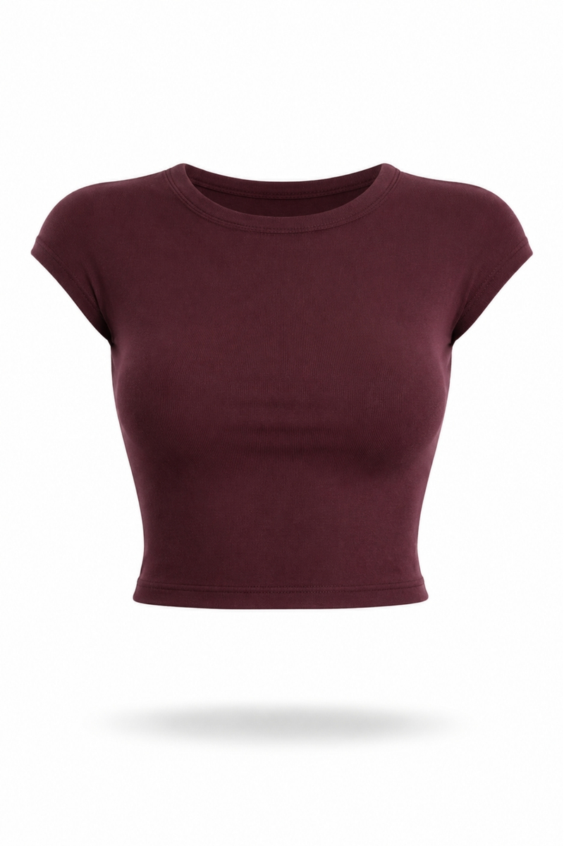 Bordo Bisiklet Yaka Basic Tişört 25189