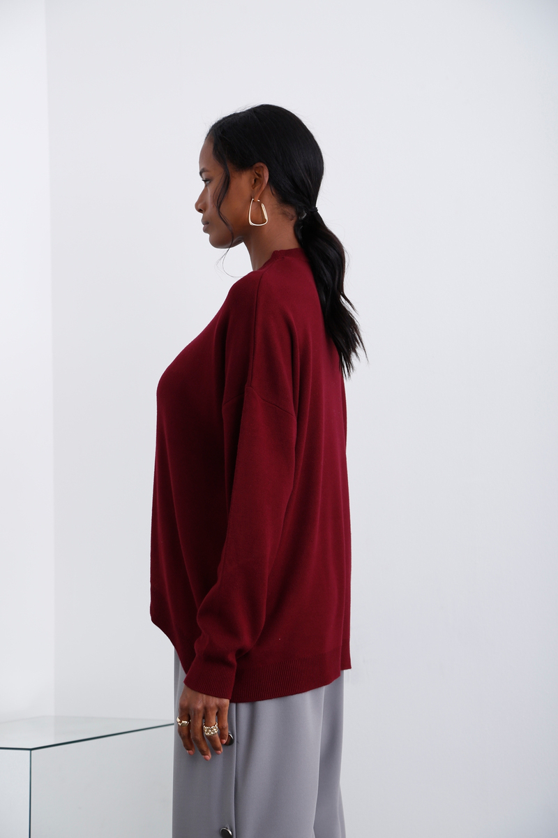 Bordo Bisiklet Yaka Oversize Triko M5190