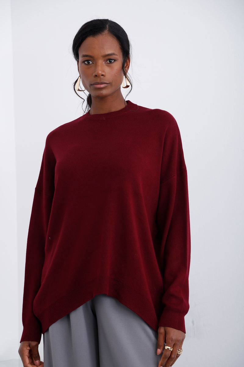 Bordo Bisiklet Yaka Oversize Triko M5190