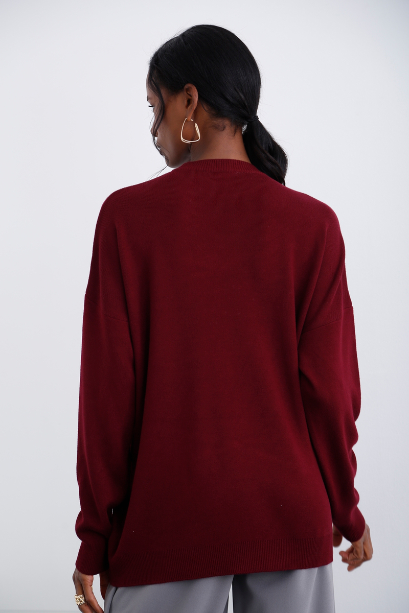Bordo Bisiklet Yaka Oversize Triko M5190