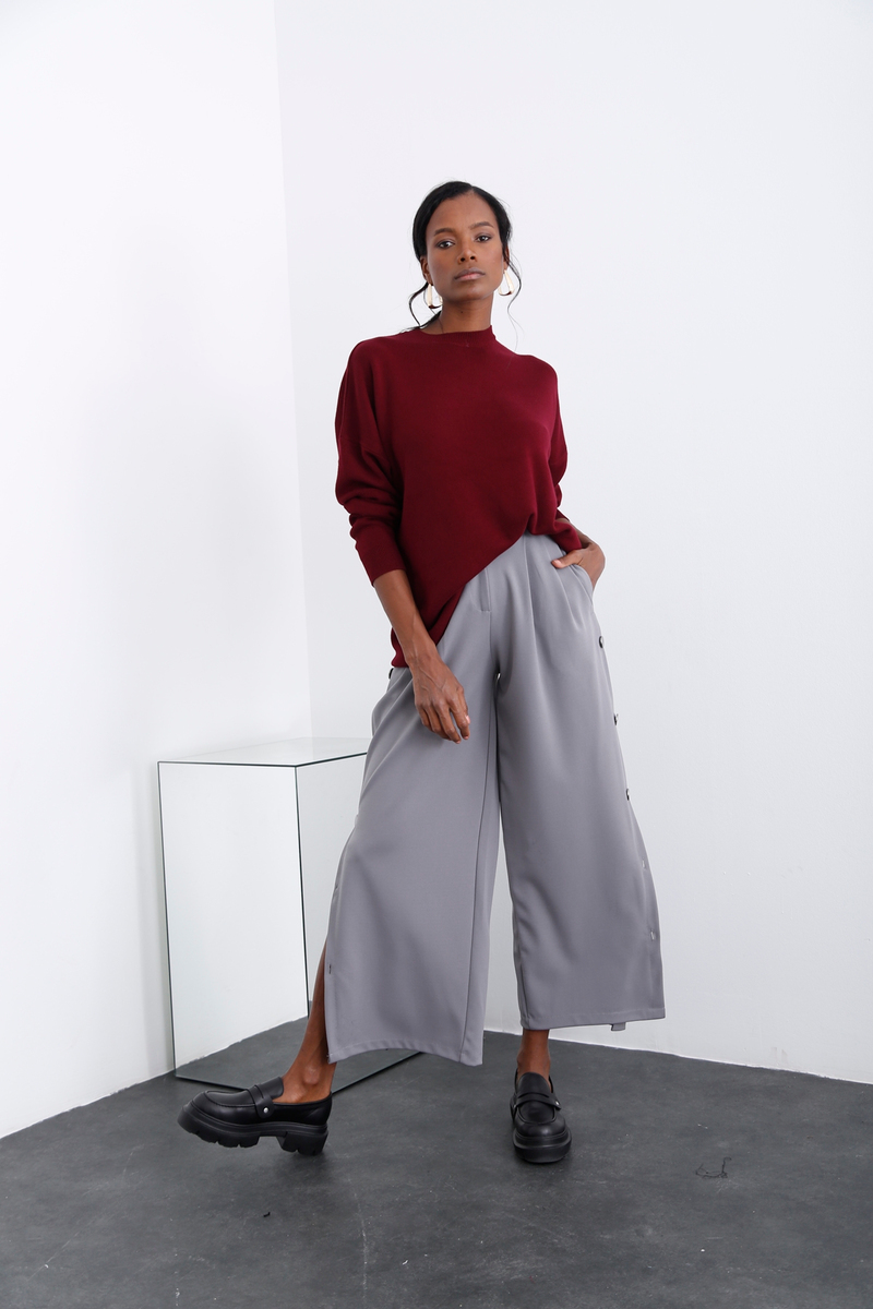 Bordo Bisiklet Yaka Oversize Triko M5190
