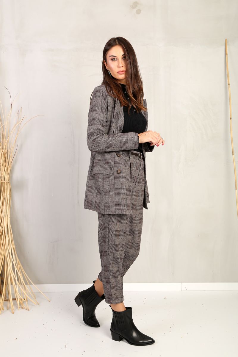 Bordo Ekose Astarlı Blazer Ceket