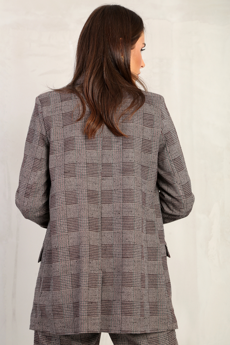 Bordo Ekose Astarlı Blazer Ceket