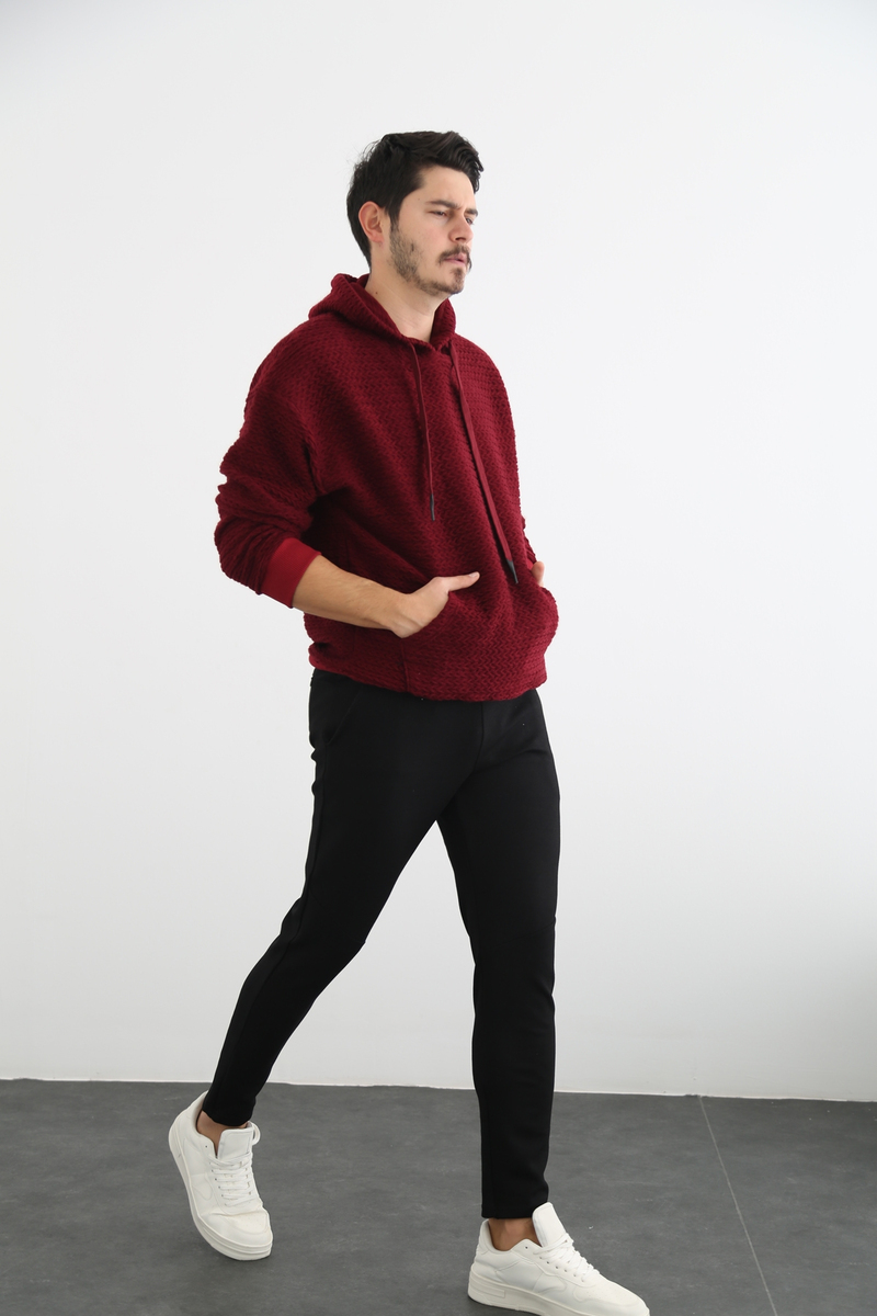 Bordo Erkek Kanguru Cep Sweatshirt 21519