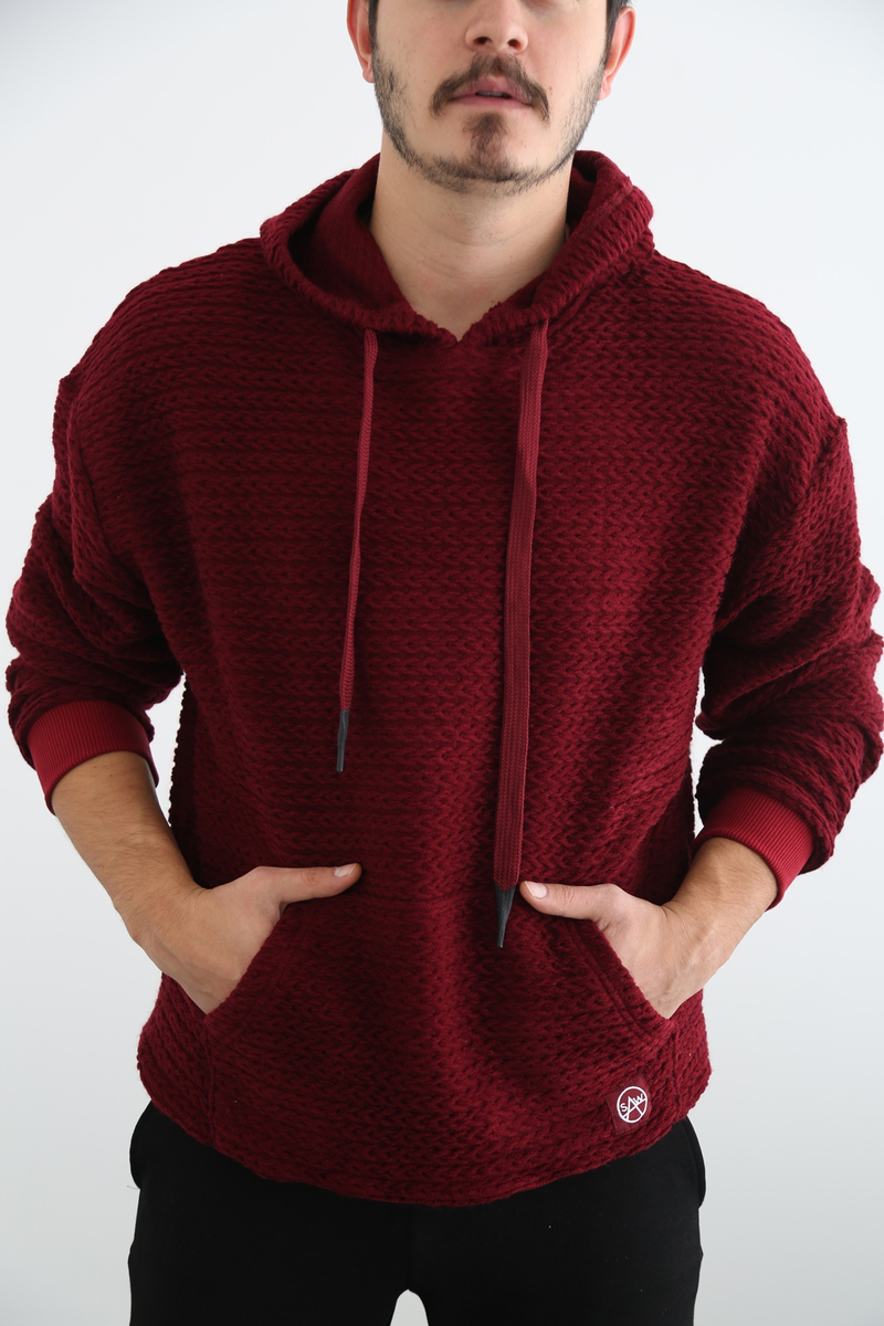 Bordo Erkek Kanguru Cep Sweatshirt 21519