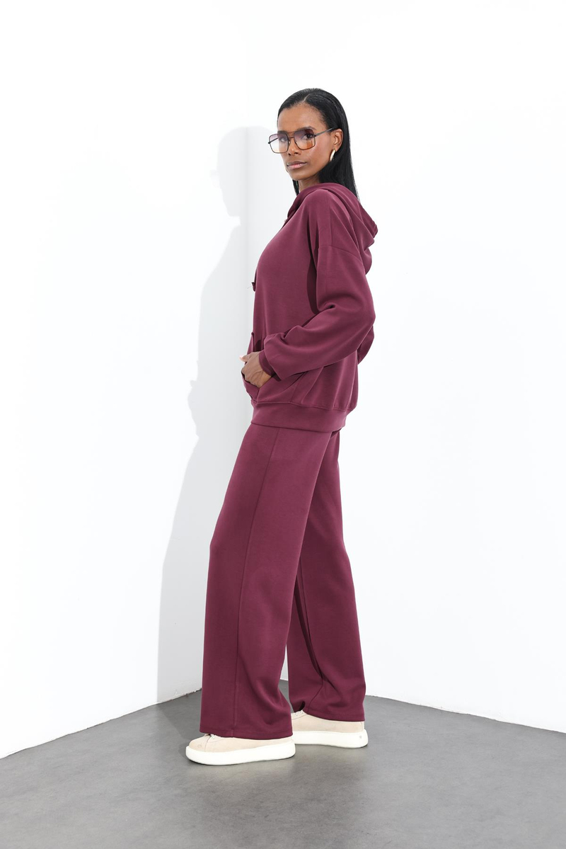 Bordo Fermuarlı Sweatshirt Eşofman Takım 