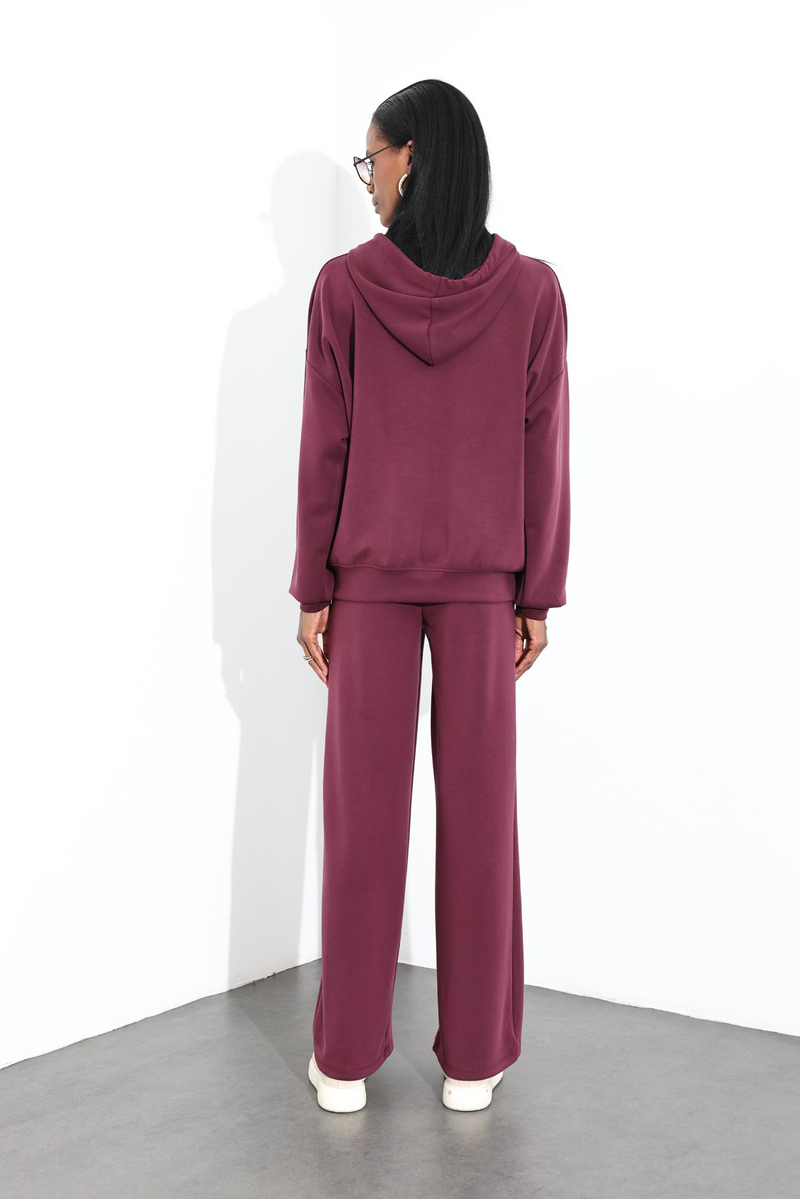 Bordo Fermuarlı Sweatshirt Eşofman Takım 