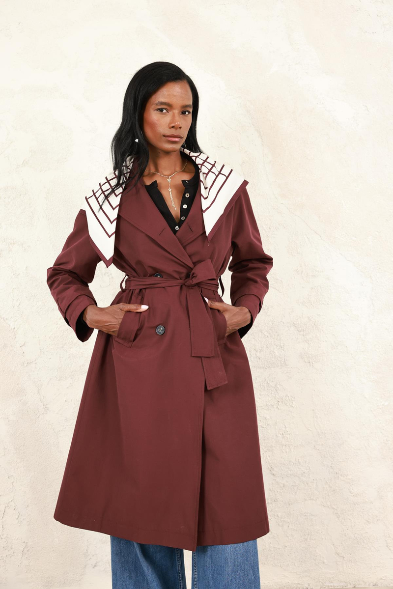 Bordo Fularlı Trençkot 