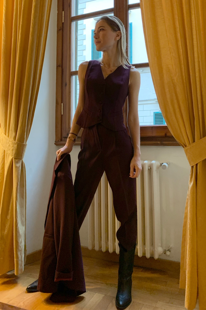 Bordo Jakarlı Krep Pantolon 