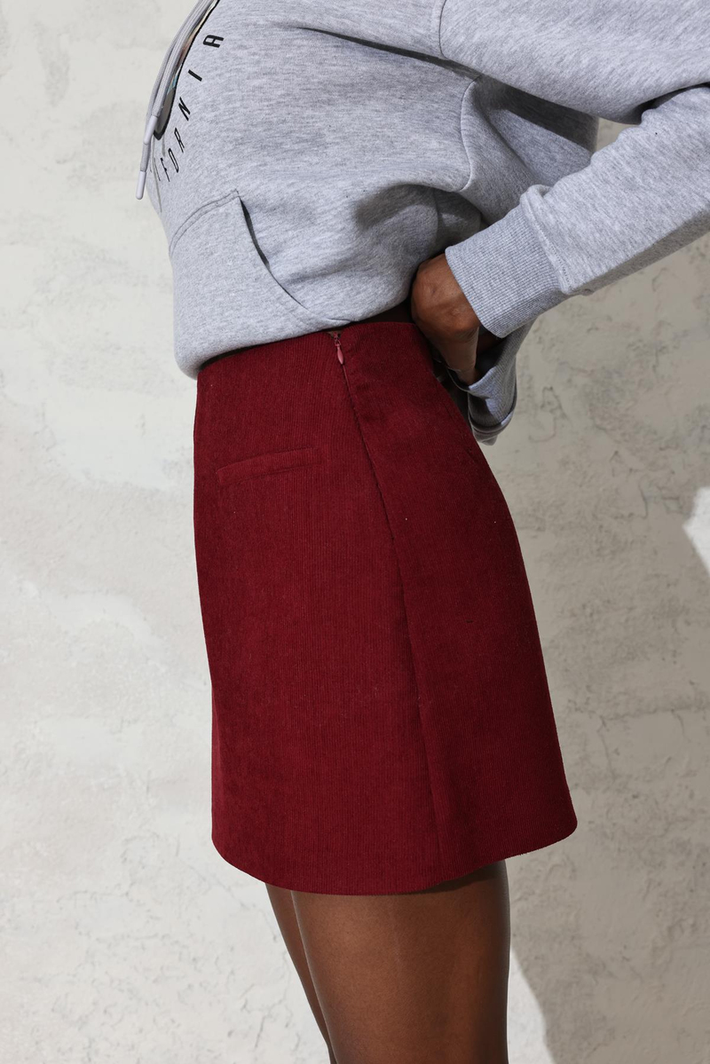 Bordo Kadife Mini Etek 50174