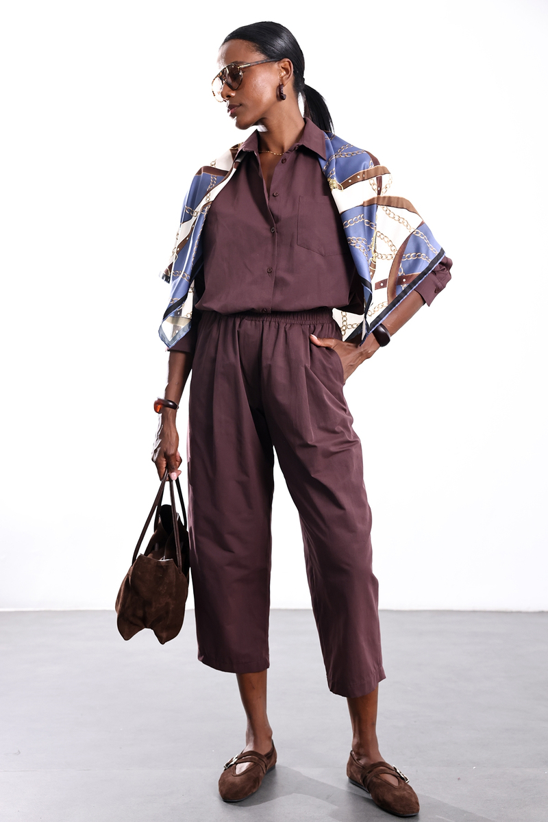 Bordo Kali Poplin Barrel Pantolon 