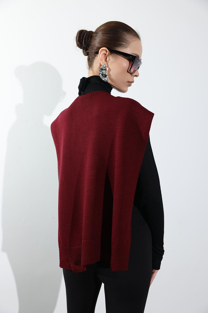 Bordo Kare Parçalı Atkı HRK01