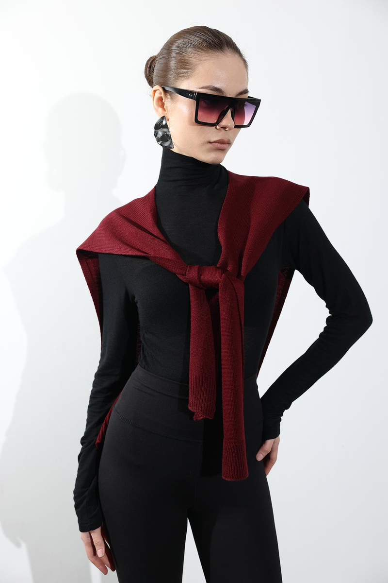 Bordo Kare Parçalı Atkı HRK01