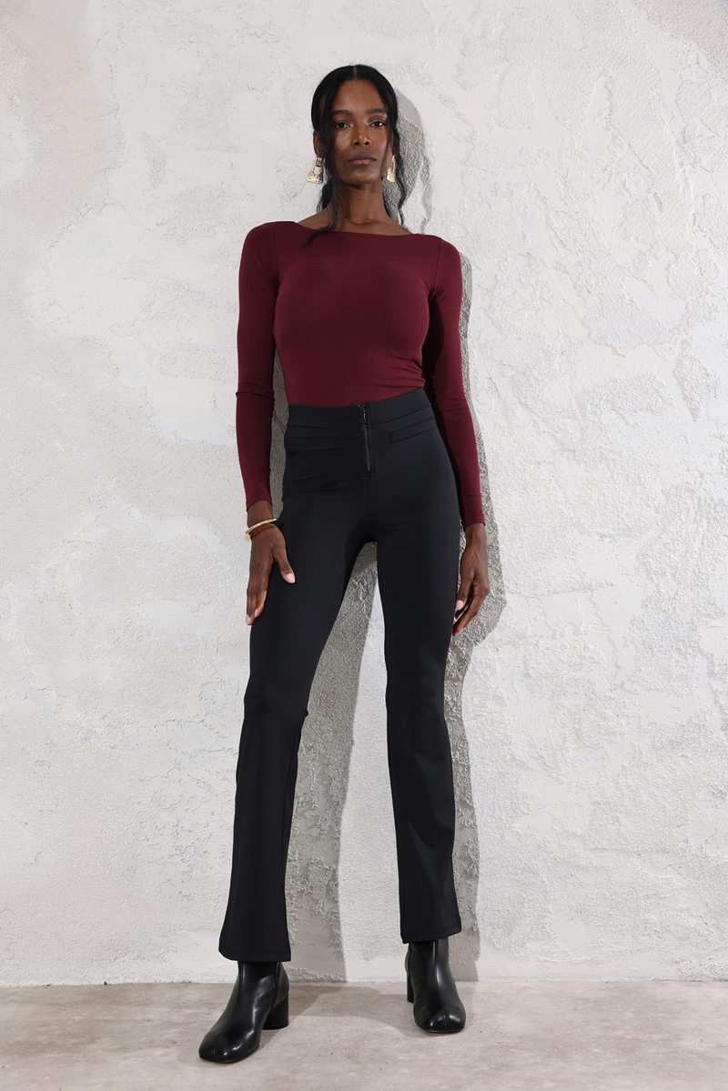 Bordo Kayık Yaka Basic Tişört 4248