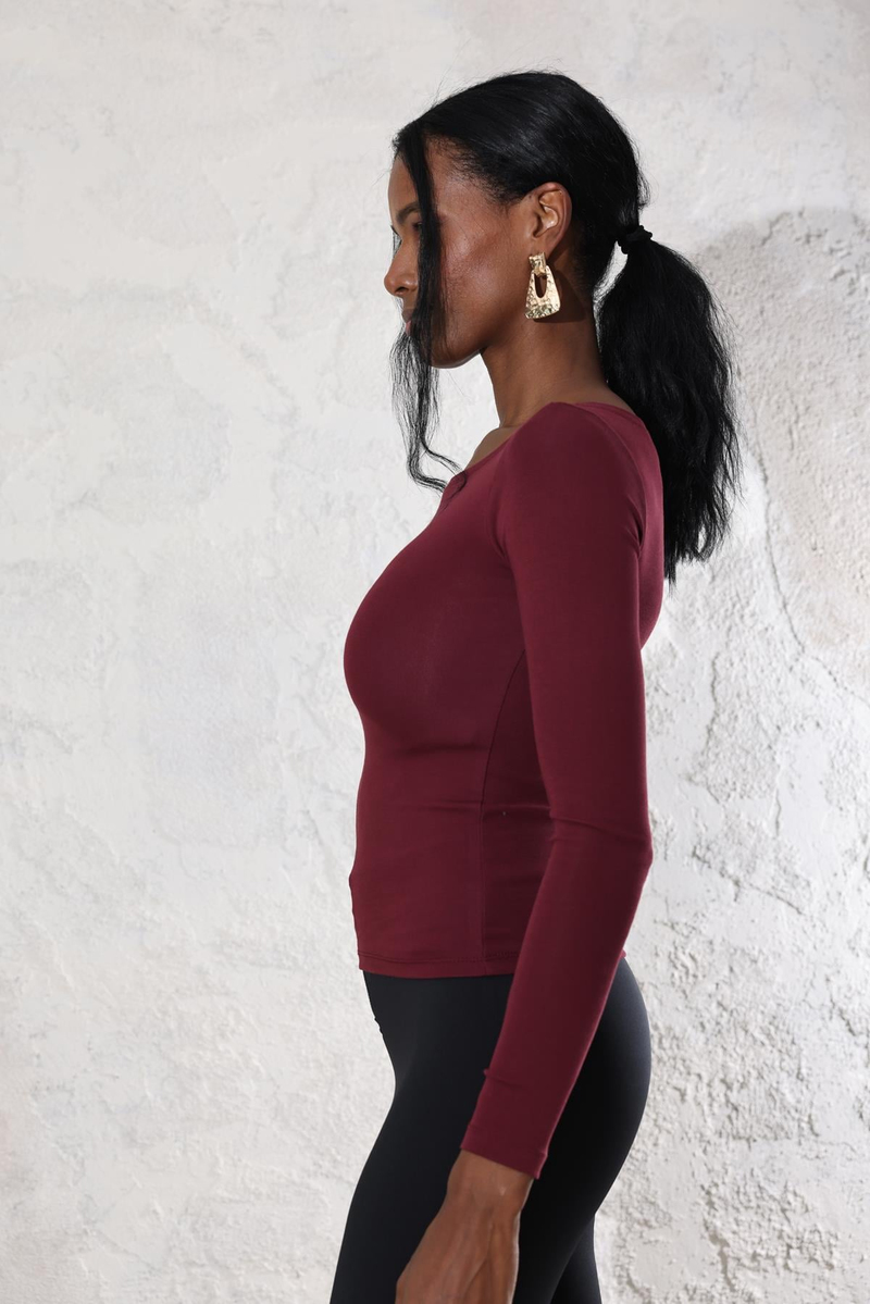 Bordo Kayık Yaka Basic Tişört 4248