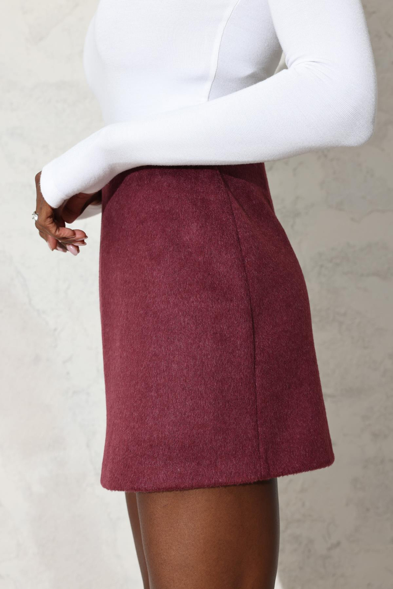 Bordo Mini Kaşe Etek 4530