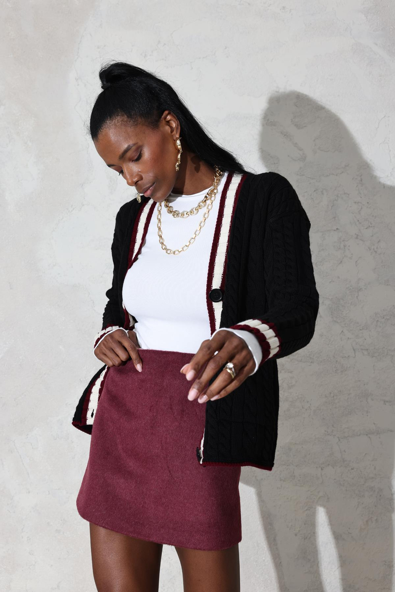 Bordo Mini Kaşe Etek 4530