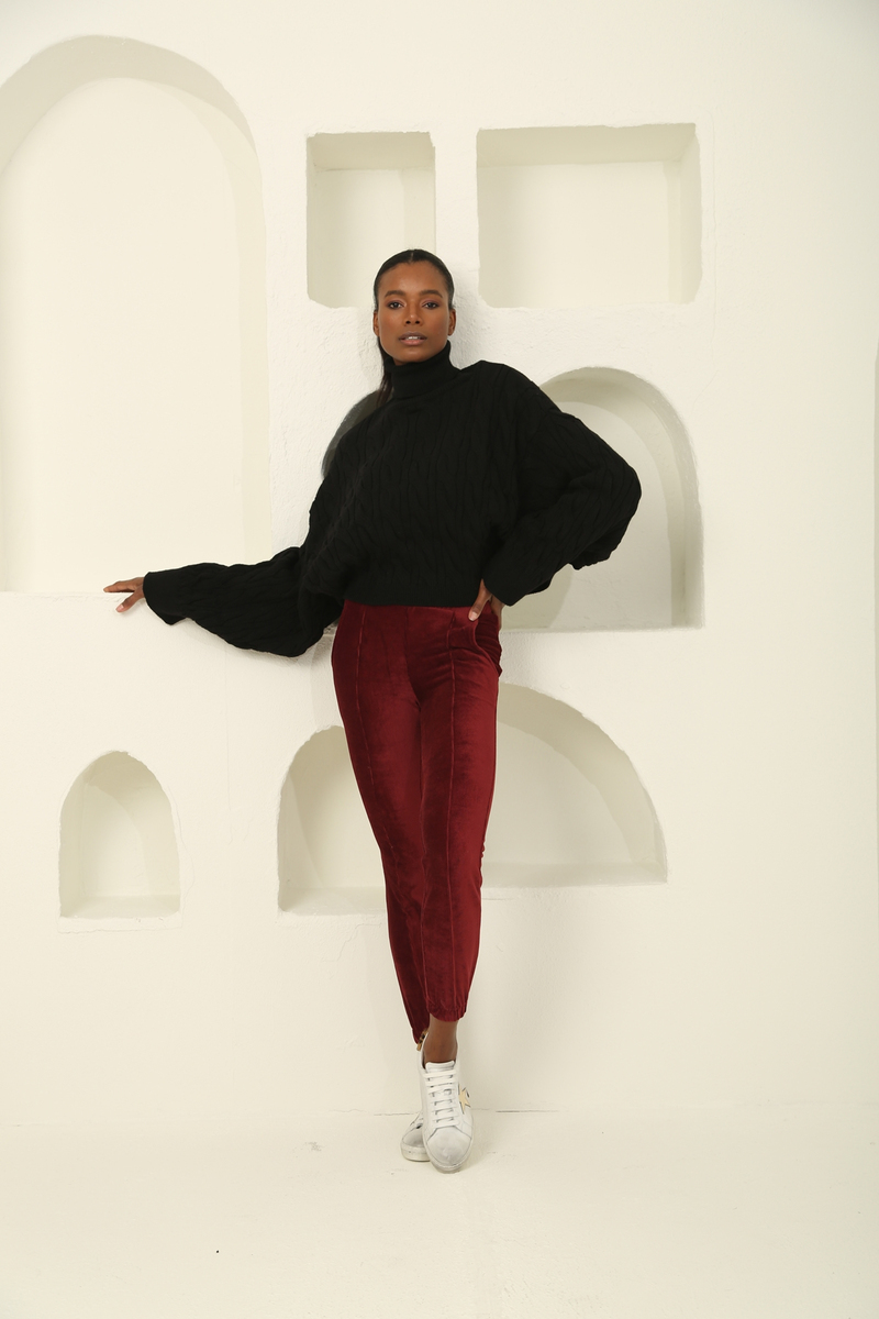 Bordo Önü Dikişli Fitilli Jogger Pantolon 4014