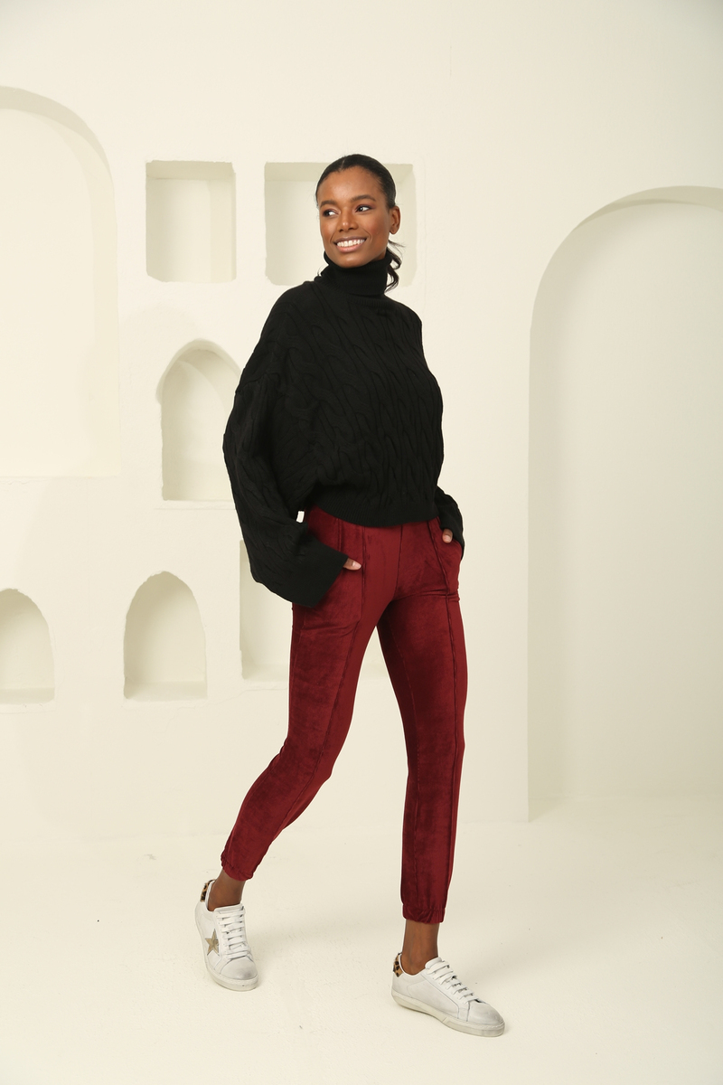 Bordo Önü Dikişli Fitilli Jogger Pantolon 4014