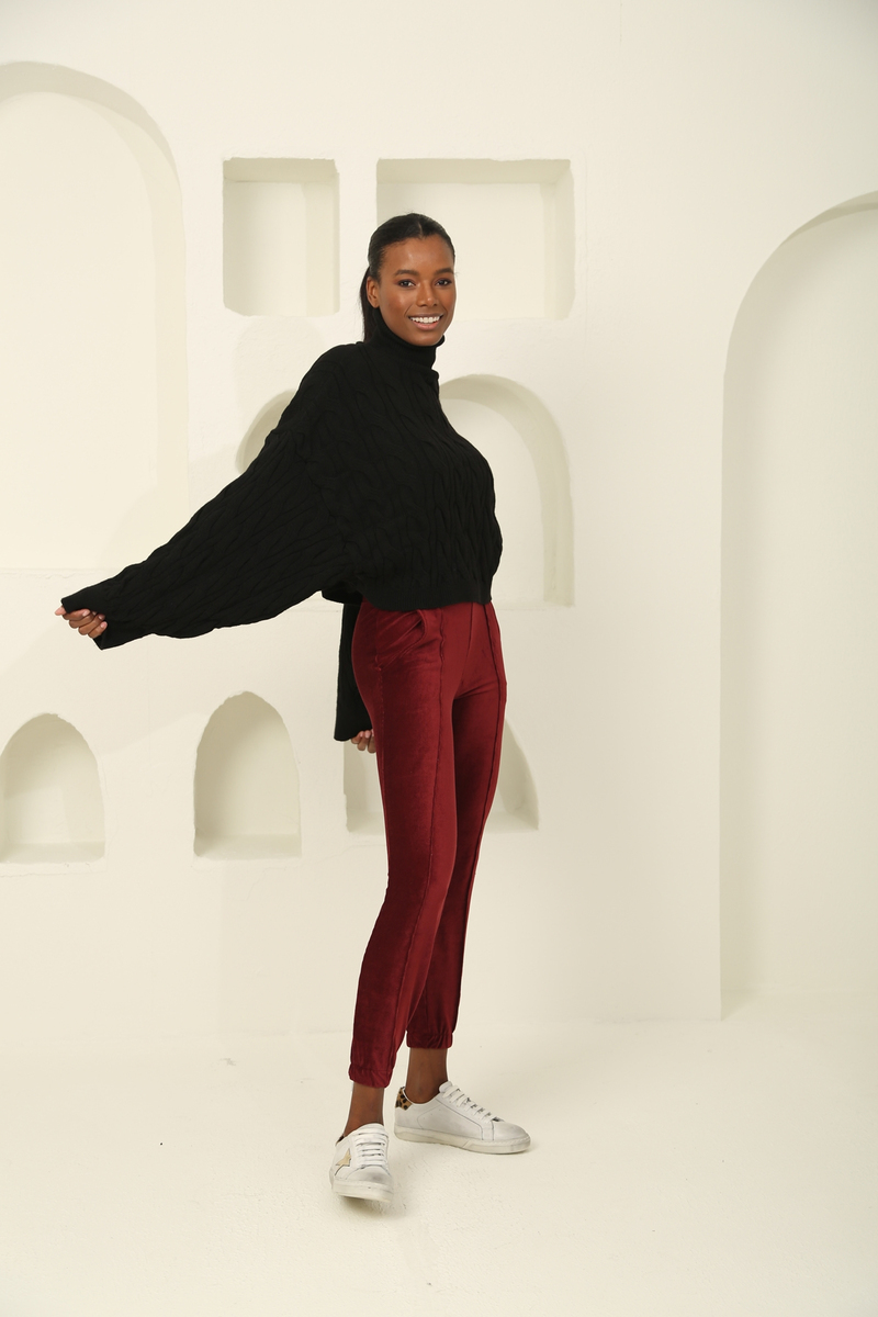 Bordo Önü Dikişli Fitilli Jogger Pantolon 4014