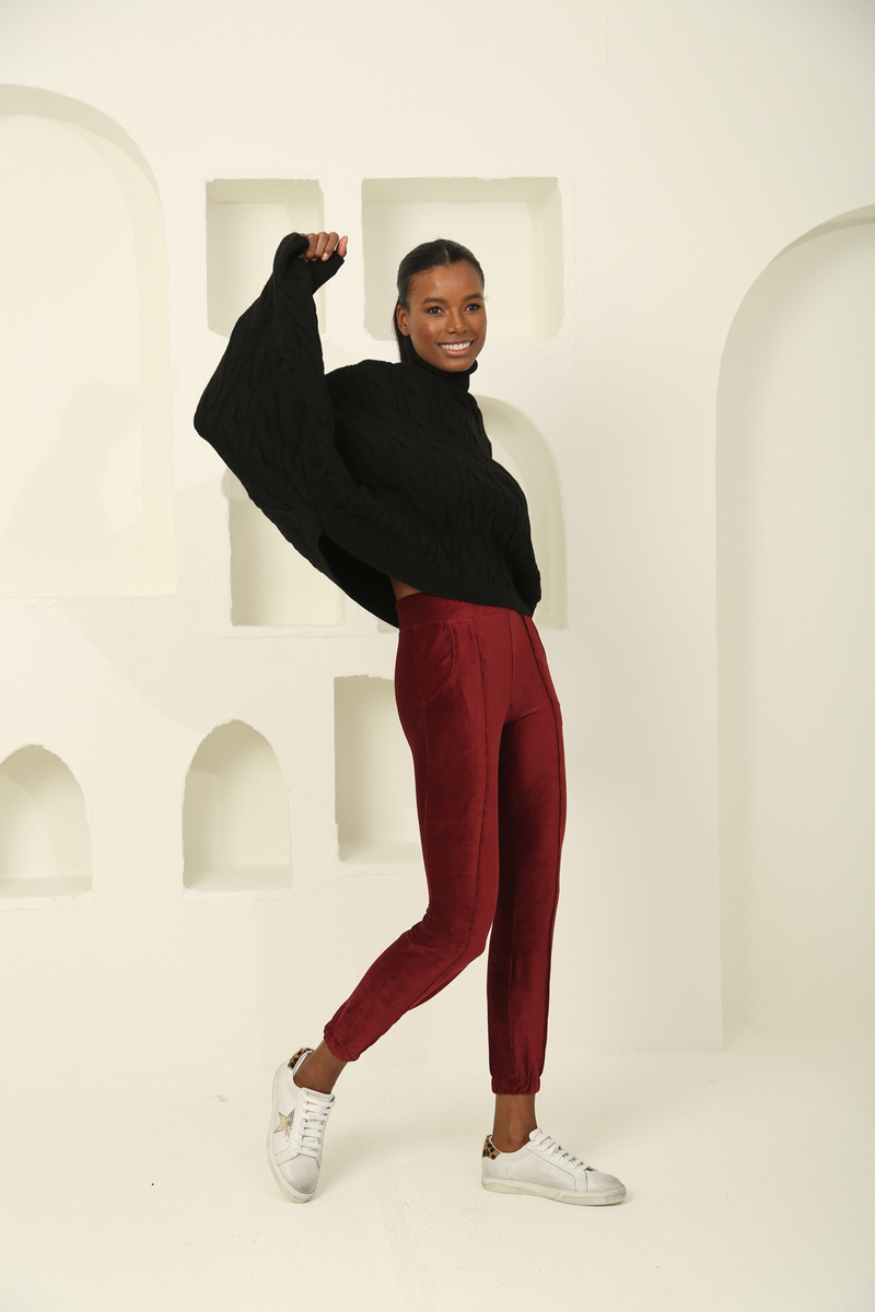 Bordo Önü Dikişli Fitilli Jogger Pantolon 4014