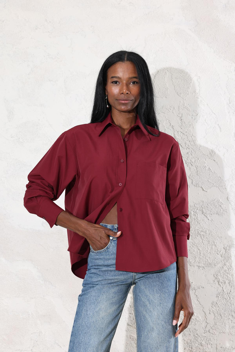 Bordo Oversize Tek Cepli Gömlek 0019