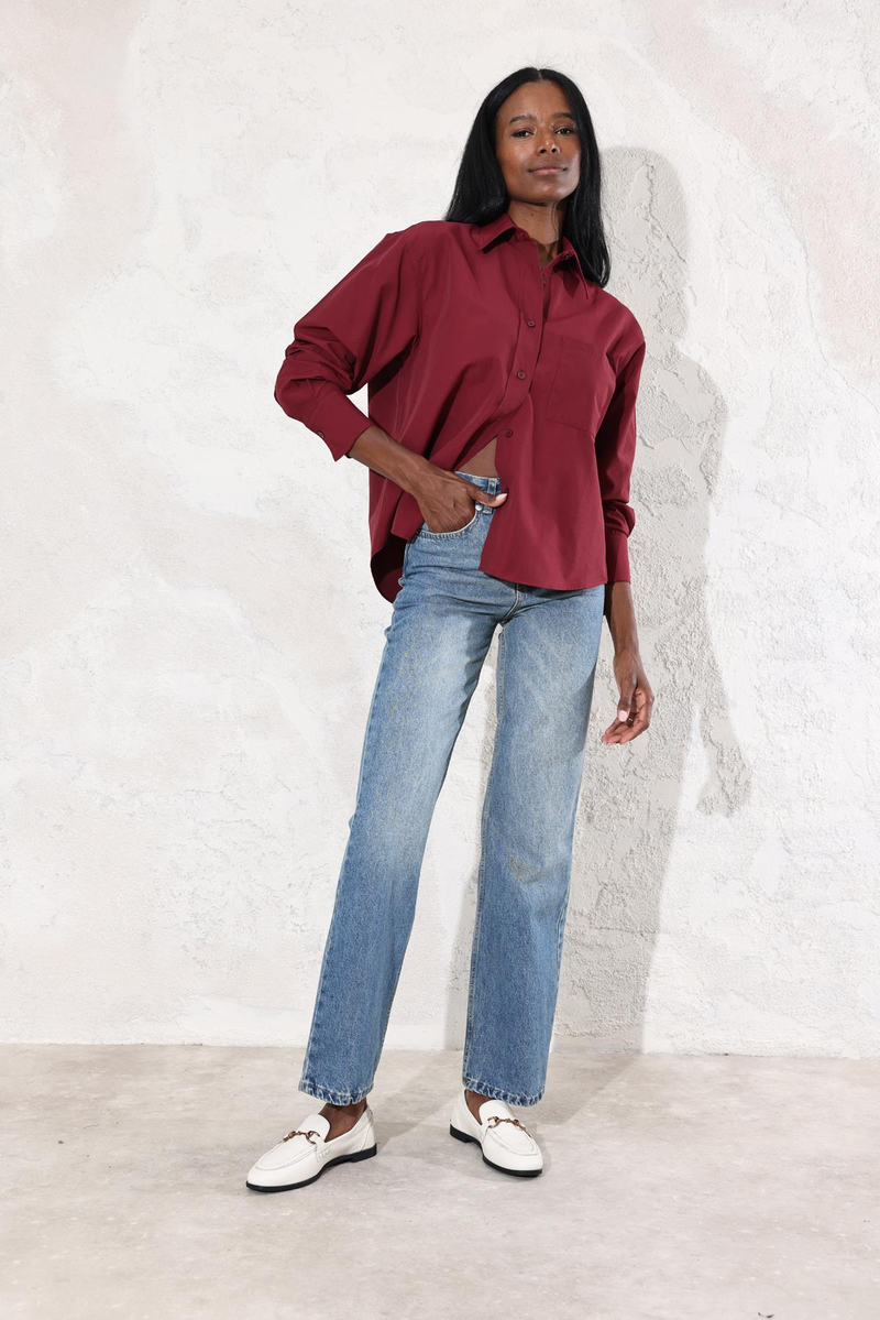 Bordo Oversize Tek Cepli Gömlek 0019