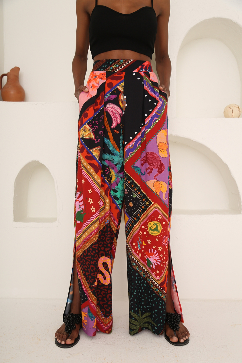Bordo Paçası Yırtmaçlı Salaş Pantolon 001