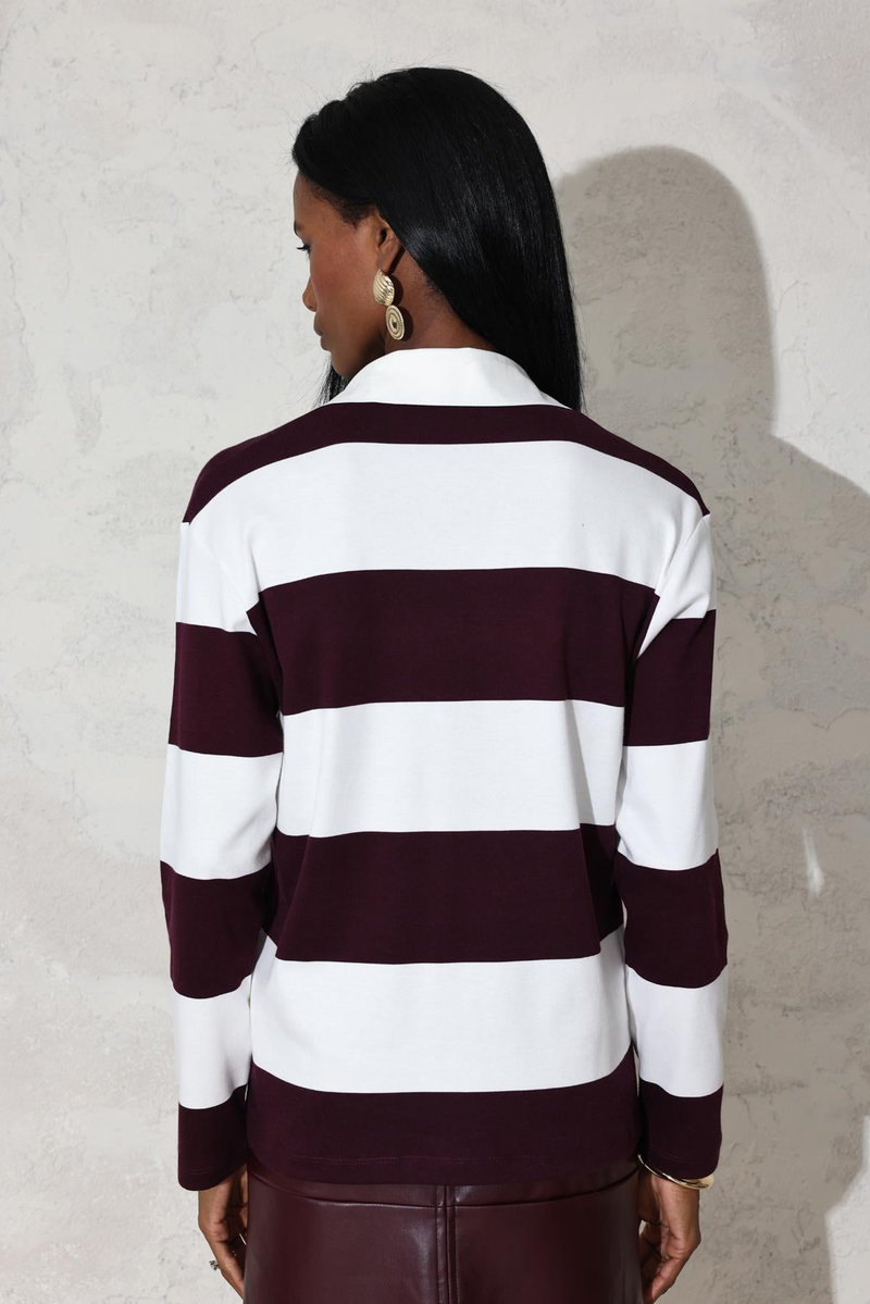 Bordo Polo Yaka Çizgilli Tişört 241145