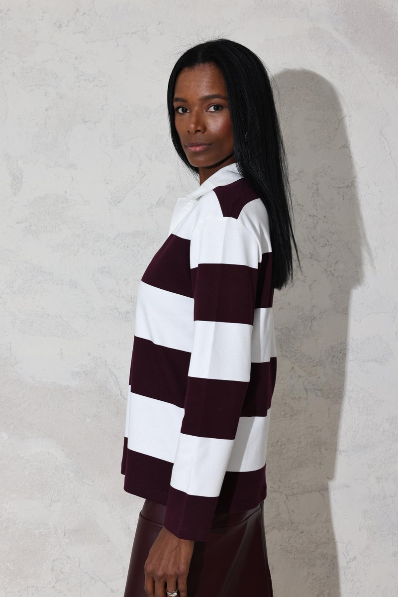 Bordo Polo Yaka Çizgilli Tişört 241145