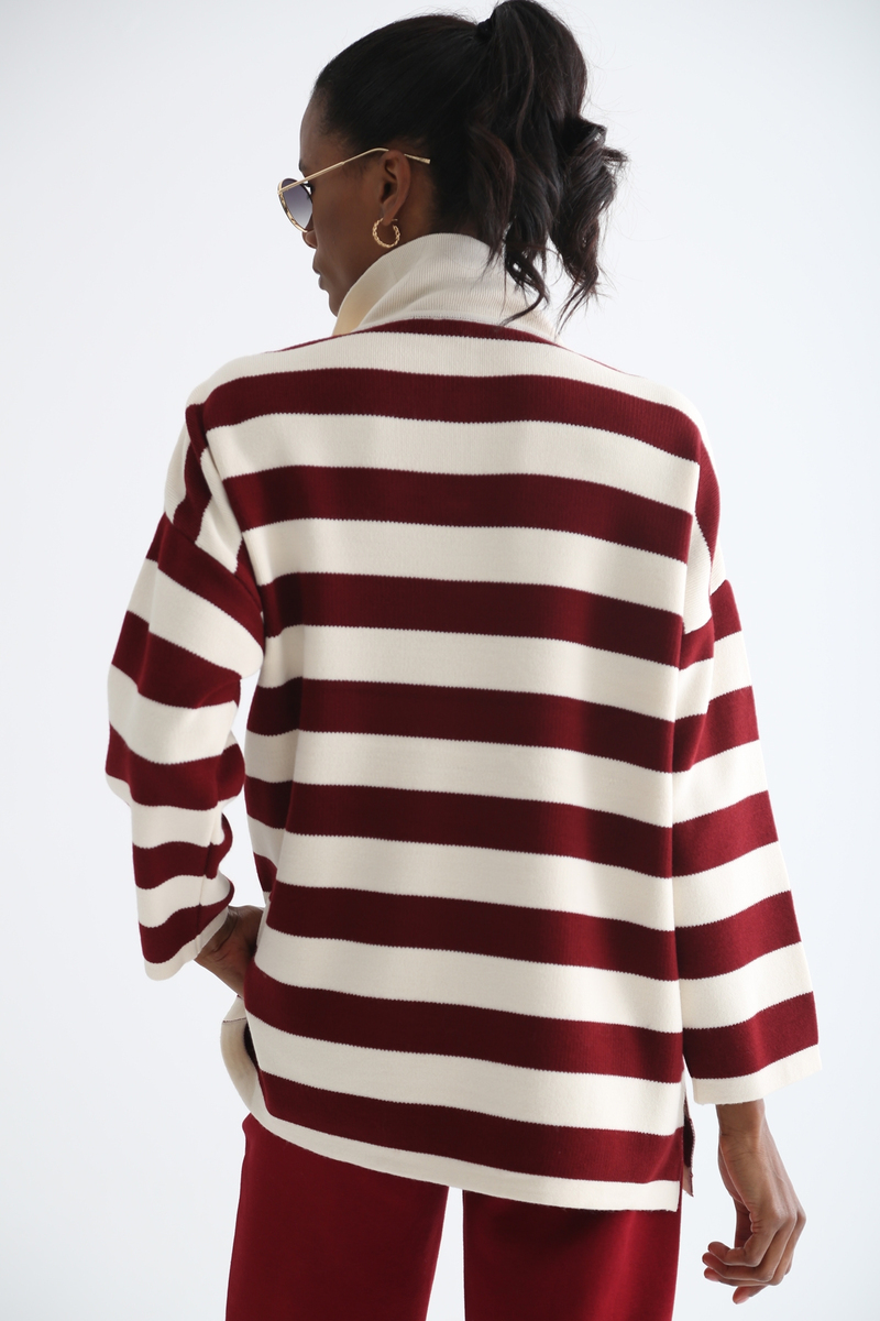 Bordo Polo Yaka Yanları Yırtmaçlı Triko 22114