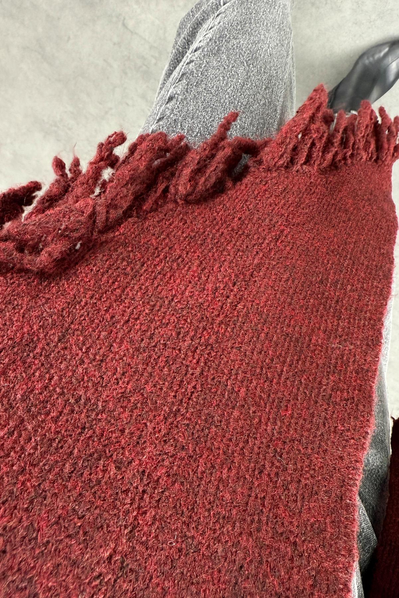 Bordo Püsküllü Üçgen Atkı 16004