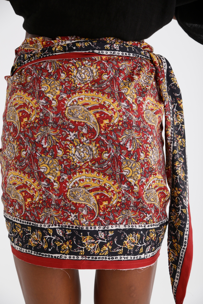 Bordo Şal Desenli Etek 6543