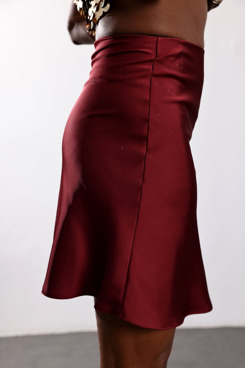 Bordo Saten Mini Etek 