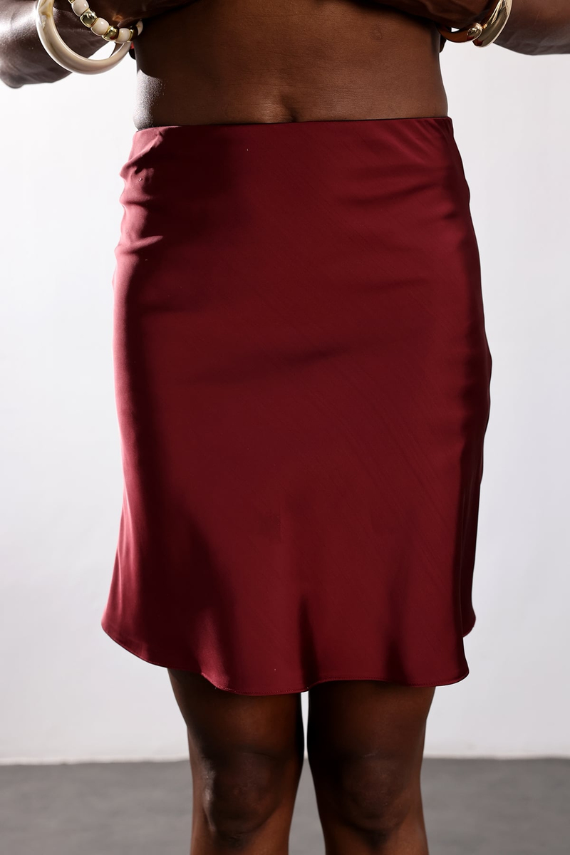 Bordo Saten Mini Etek 